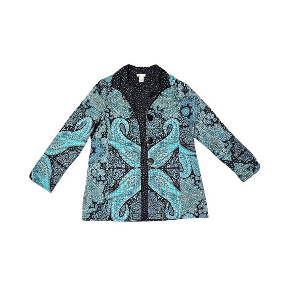 PATTY KIM Women's Jacket Blue Multi Paisley Polka Dot Reversible Sz Large Coat - Picture 4 of 12